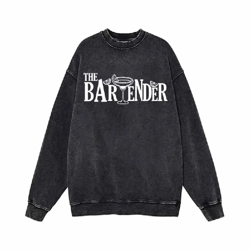The Bartender Cocktail Funny Vintage Washed Sweatshirt Hoodie with Hem Contrast Bold Stylish