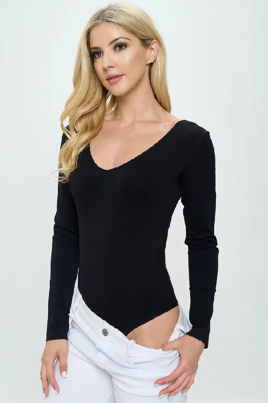 Seamless Body Contour Long Sleeve Bodysuit Trendy Mesh Bodysuit