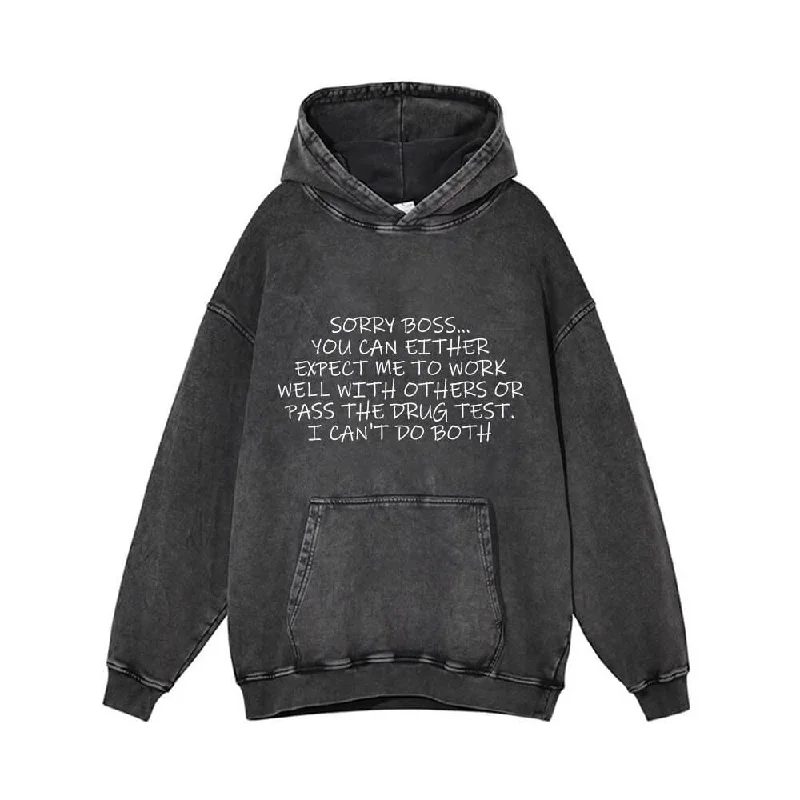 Funny Sorry Boss Vintage Washed Hoodie Hoodie with Frayed Bohemian Relaxed