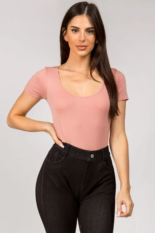 Basically The One Short Sleeve Bodysuit Stylish Low-Cut Bodysuit