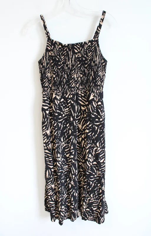 Old Navy Cami Black Tan Tropical Leaf Patterned Smocked Dress | S Tunics Review highly