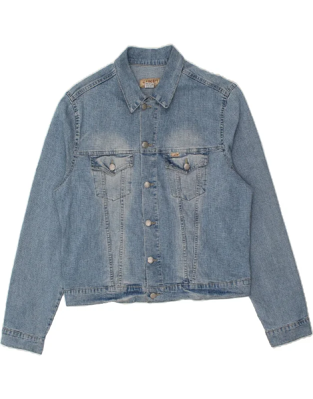 VINTAGE Womens Denim Jacket UK 18 XL Blue Cotton Knit Jacket Woven Jacket Fleece Jacket