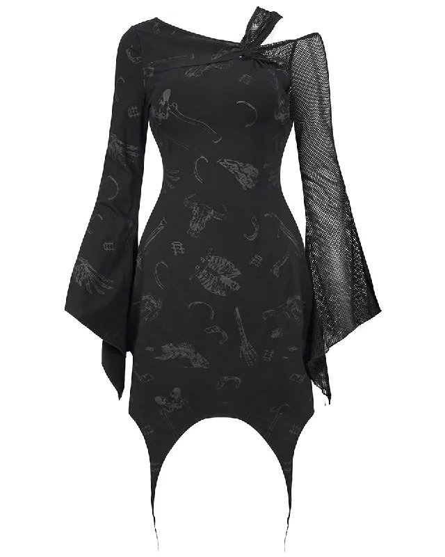 Devil Fashion Dust & Bones Dark Punk Asymmetric Dress Tunics Satin smooth