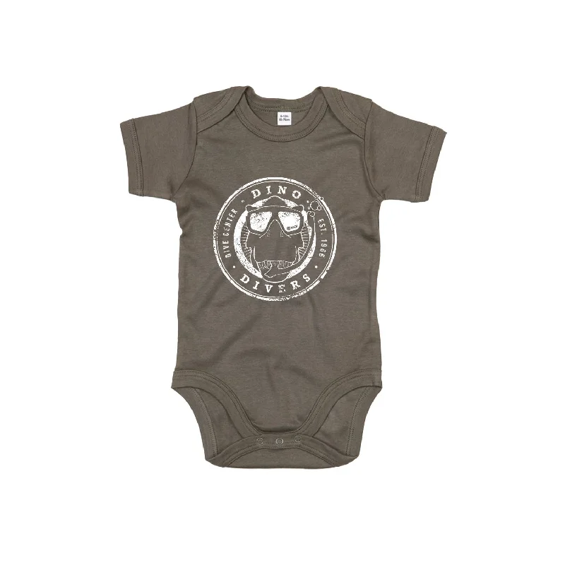 Dinosaur Divers Organic Cotton Baby Onesie / Bodysuit – Olive Green Elegant Bodysuit with Mesh Panels