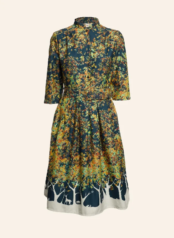 Cynthia - Navy Forest Dress Tunics Practical easy-care