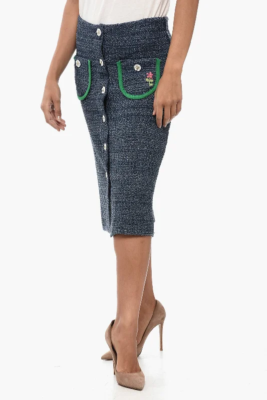 Cormio Knitted LUCIA Midi Skirt with Metallic Effect 40 Italian size button skirt front