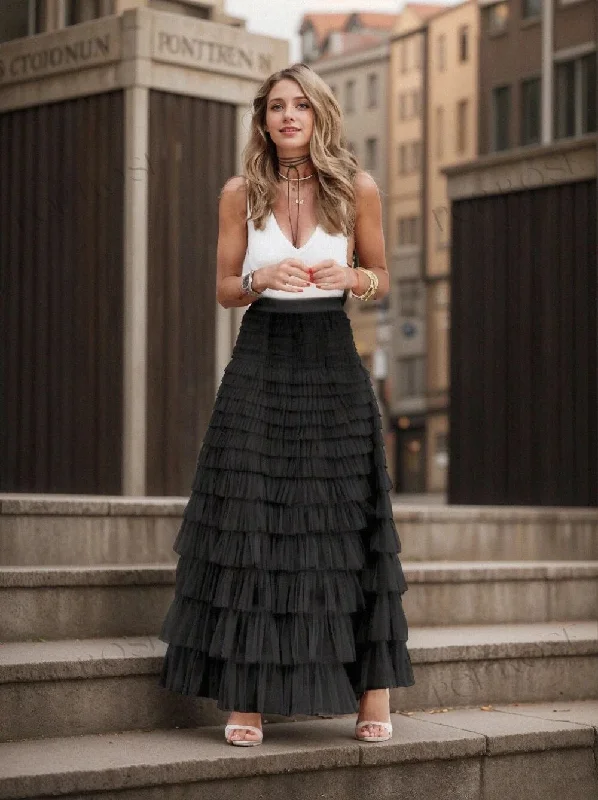 Layered Chiffon A-line Midi Skirt cashmere skirt fine