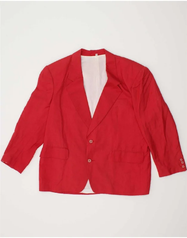C&A Womens 2 Button Blazer Jacket UK 20 2XL Red Linen Denim Jacket Leather Jacket Suede Jacket