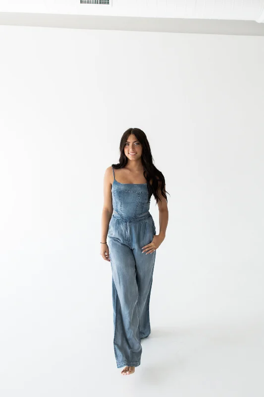 Tiffany High Waisted Pleated Wide Leg Pant | Chambray Relaxed Fit Trousers