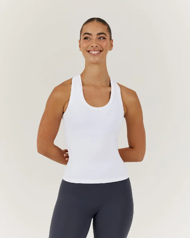 LUXE LONGLINE TANK - WHITE cotton tank top