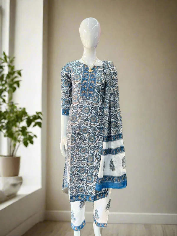 Women Cotton Mix Floral Printed Kurta Pant Dupatta Set - TPS225 Chic Capri Pants