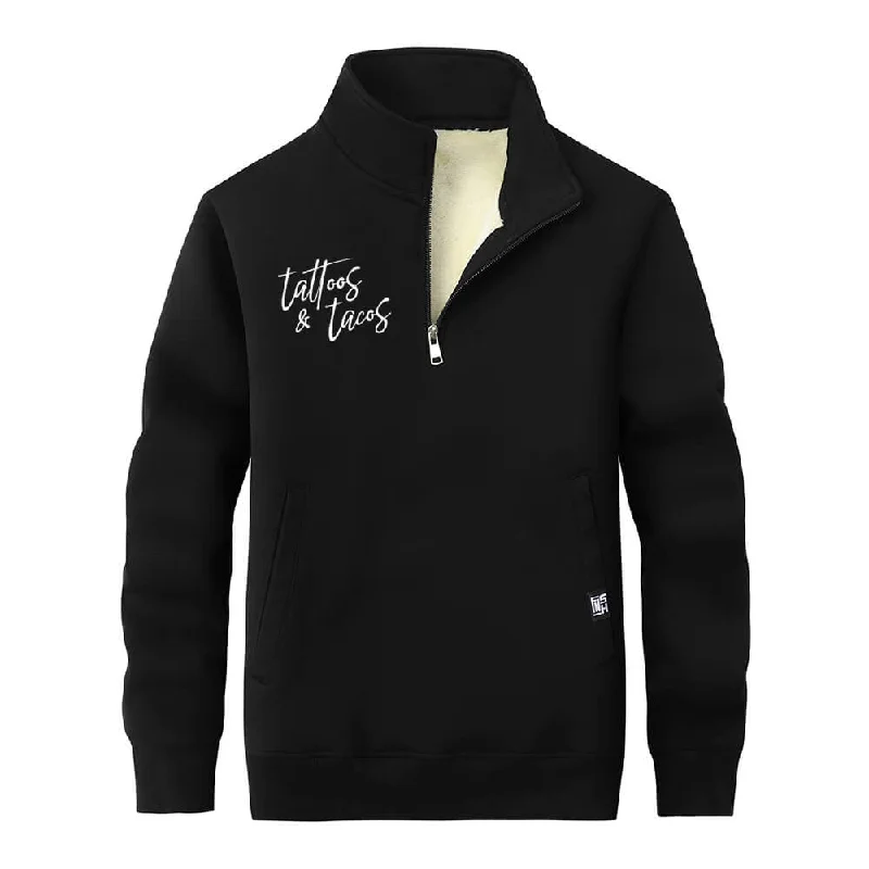 Multicolor Tattoos And Tacos Fleece Stand Collar Zip Sweatshirt Hoodie with Crew Neck Simple Timeless