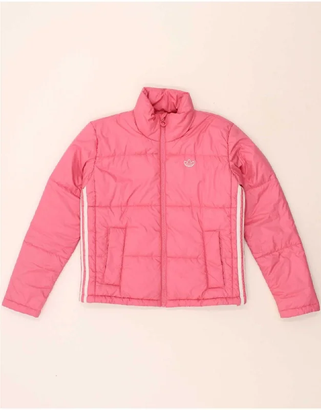 ADIDAS Womens Padded Jacket UK 4 XS Pink Polyester Tiered Jacket Buttoned Jacket Zippered Jacket