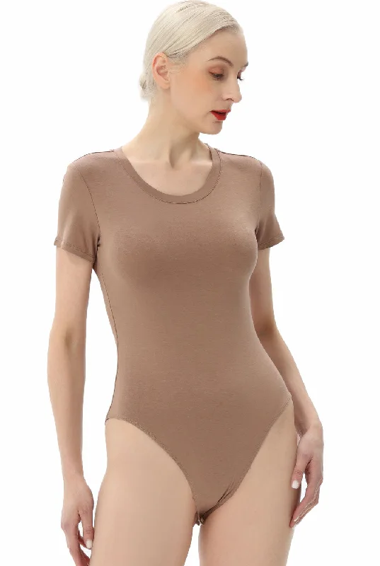 Kimi + Kai Women's Round Neck Basic Bodysuit Stylish Mesh Bodysuit with Straps