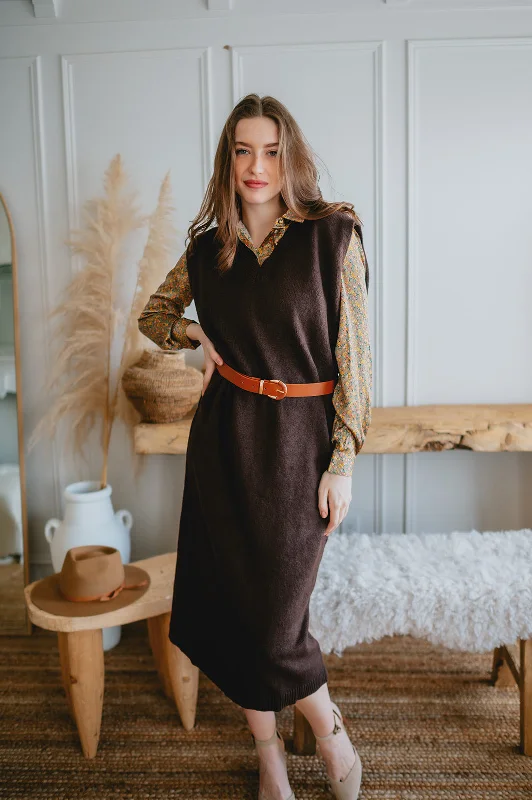 The Vestaria Sweater Dress by Minimum - Java Zippered Buttoned Snapped