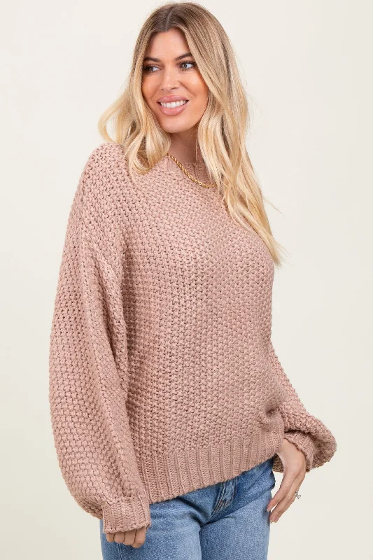 Pink Chunky Knit Oversized Drop Shoulder Sweater Ribbed Striped Patterned