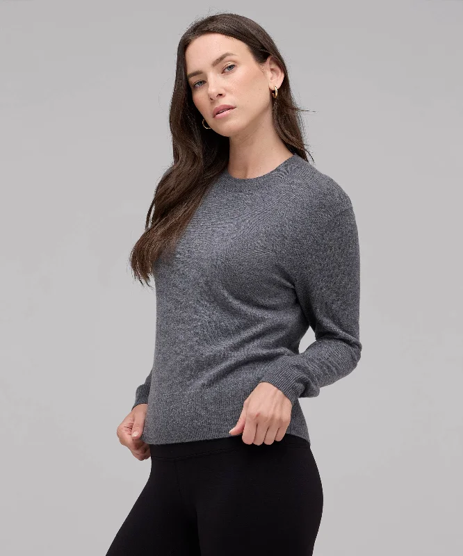 Women's Merino Cashmere Crew Sweater Cable Knit Ribbed Knit Lace Knit