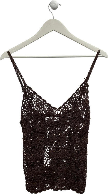 Frankies Bikinis Brown Pearl Crochet Tank UK S charcoal tank top