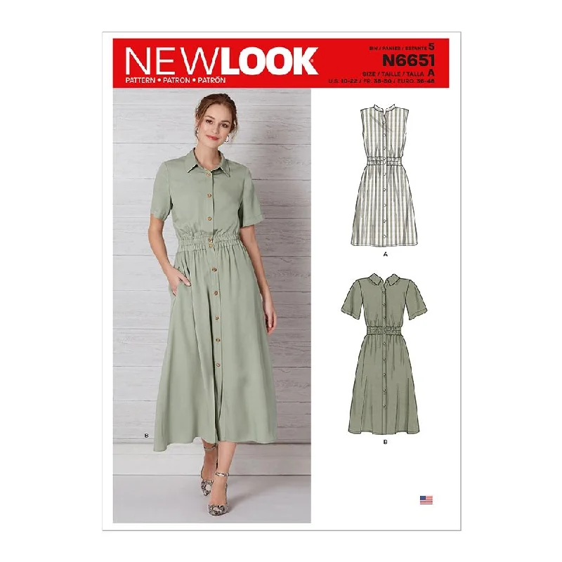 Newlook Pattern N6651 Misses' Button Front Dress With Elastic Waist Tunics New arrival