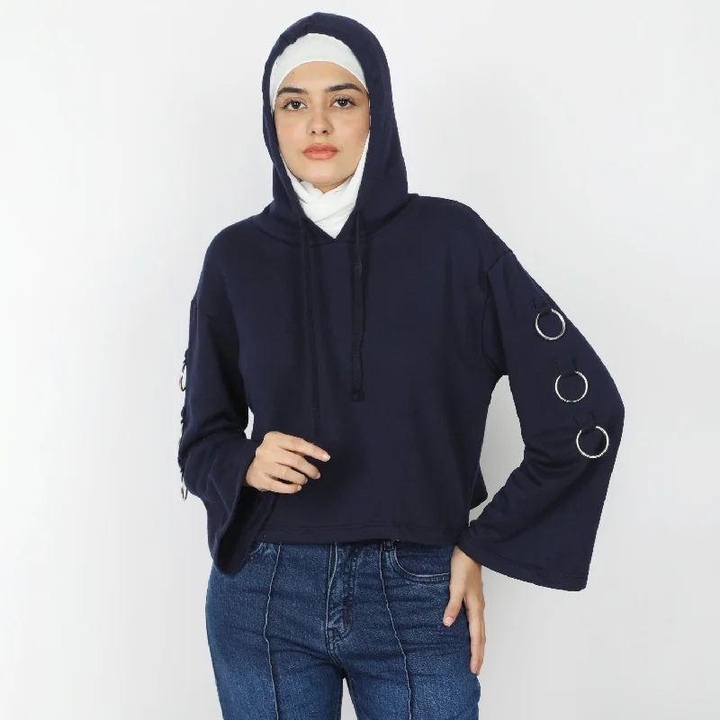 Women's Full Sleeves Hoodie Jacket - Navy Blue V-Neck Jacket Boat Neck Jacket Square Neck Jacket