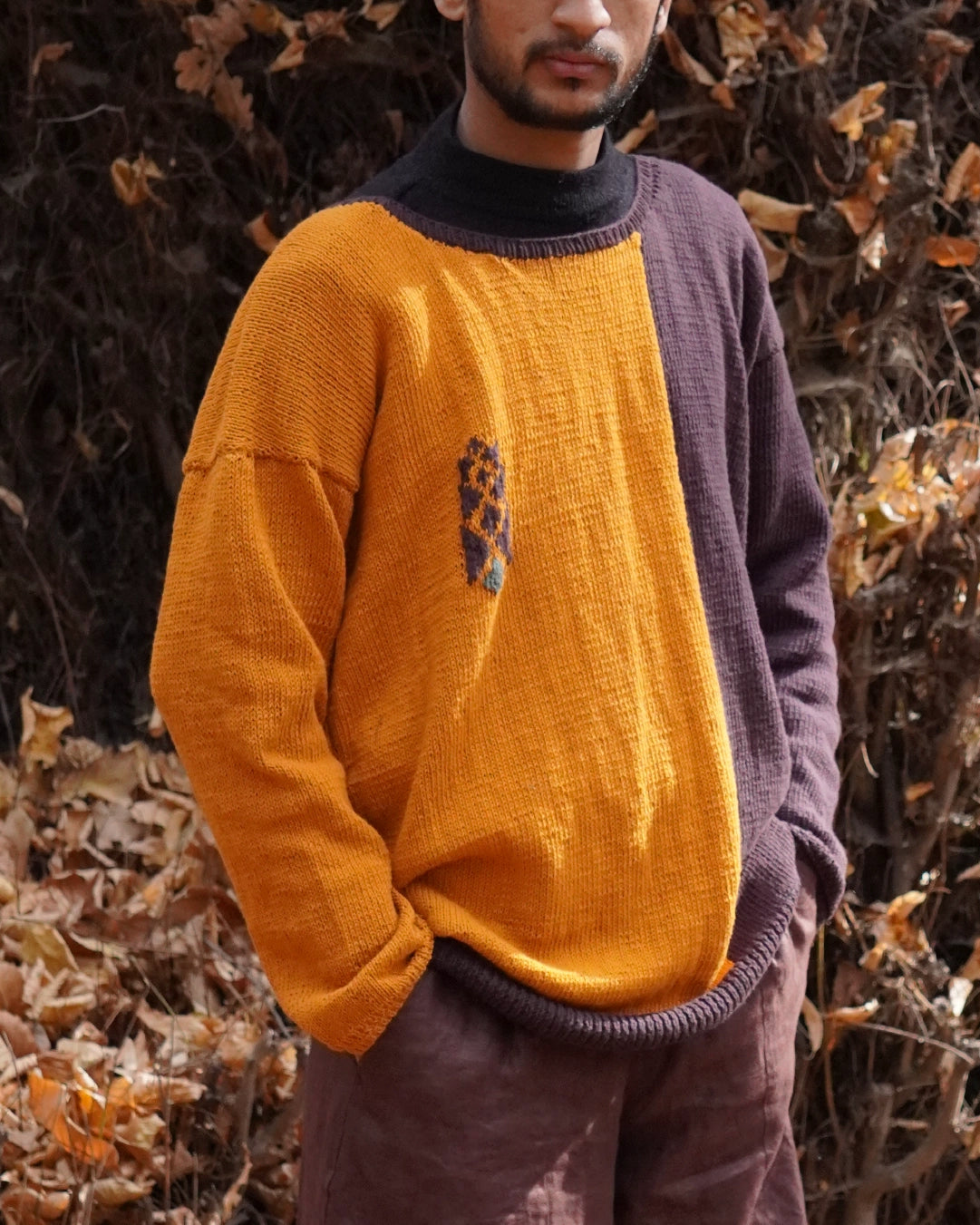 All Gender Half on Half Knit Sweater Mesh Sweater Canvas Denim