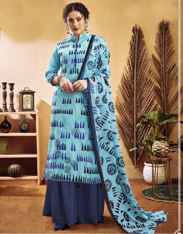 Sky Blue Pure Zam Cotton Palazzo Dress Tunics Distressed trendy
