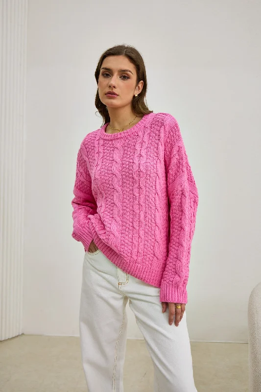 Faith Pink Cable Knit Sweater Plaid Sweater Polka Dot Checkered