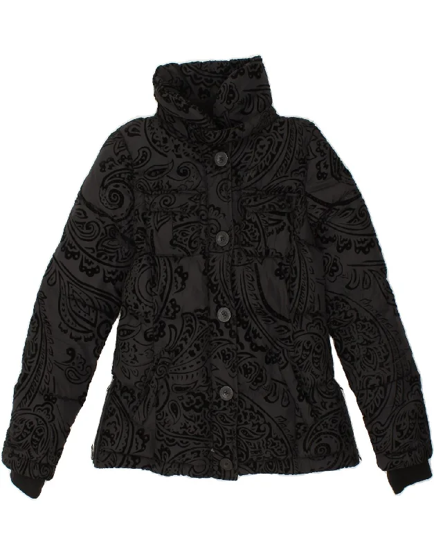 DESIGUAL Womens Padded Jacket EU 38 Medium Grey Paisley Polyester Chenille Jacket Brocade Jacket Lace Jacket