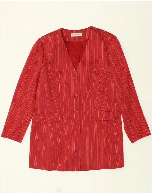 VINTAGE Womens 3 Button Blazer Jacket UK 16 Large Red Striped Linen Herringbone Jacket Houndstooth Jacket Plaid Jacket