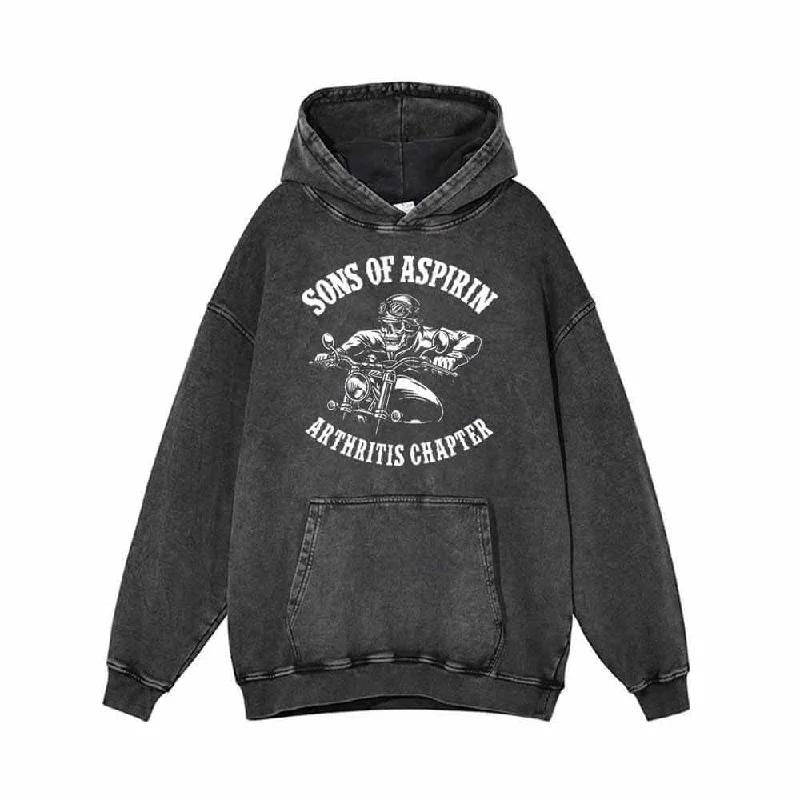 Sons Of Aspirin Skull Biker Vintage Washed Hoodie Hoodie with Pattern Geometric Abstract
