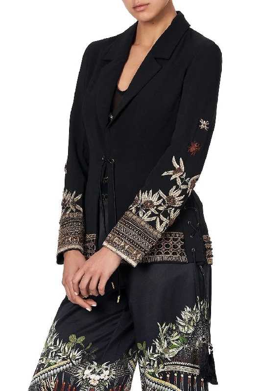 JACKET WITH LACE UP SIDE PANELS BOTANICAL CHRONICLES Knit Fabric Woven Fabric Fleece Fabric