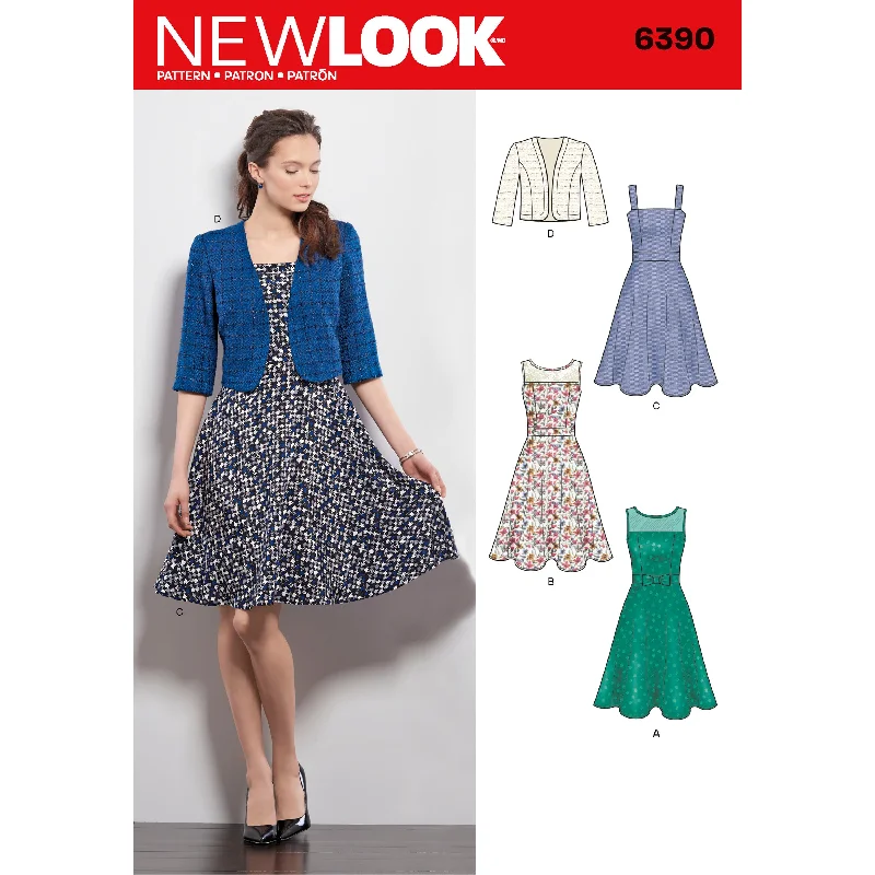 Newlook Pattern 6390 Misses' Dresses with Full Skirt and Bolero Tunics Floral girly