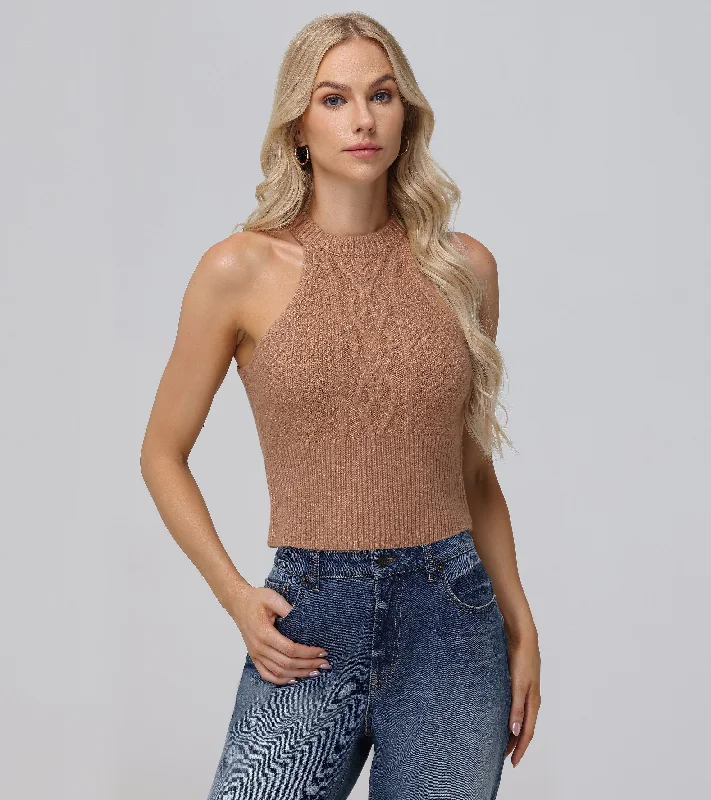 Cable Halter Sweater Handmade Hand-knitted Hand-woven