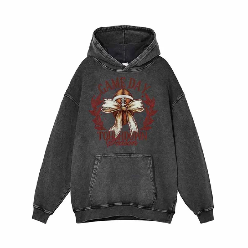 Game Day Touchdown Season Vintage Washed Hoodie Sweatshirt Hoodie Jacket Zipper Layering