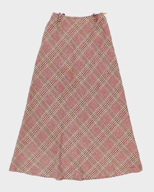 Vintage 1970s Burgundy Checked Wool Maxi Skirt  - S leather skirt bold