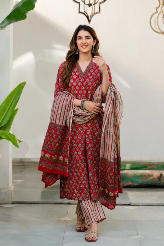Women Cotton Mix Kurta Pant Dupatta Set - TPS300 Soft Wool Pants