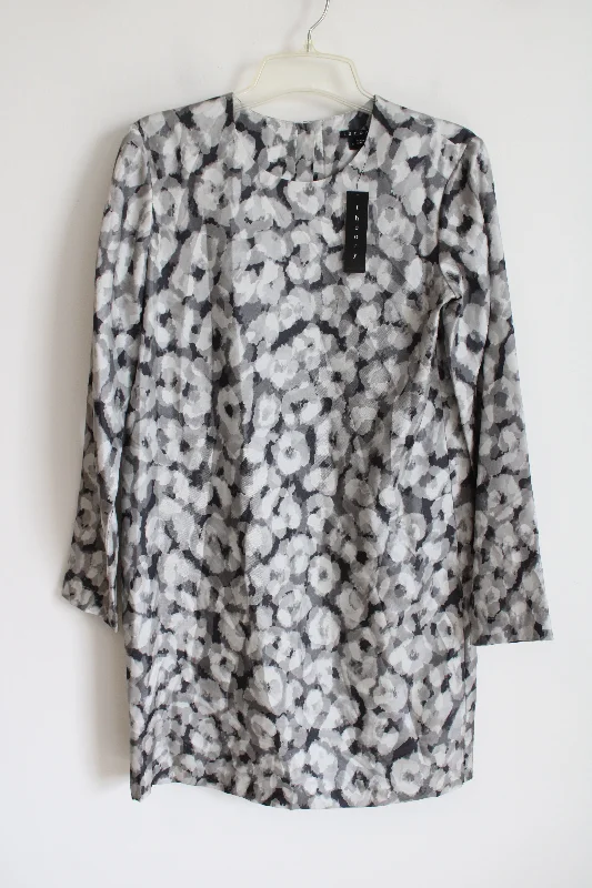 NEW Theory Cepeda Gray Multi Leopard Print Silk Dress | 6 Tunics Designer luxury