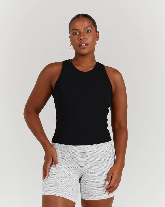 FORM RIBBED TANK TOP - BLACK playful tank top