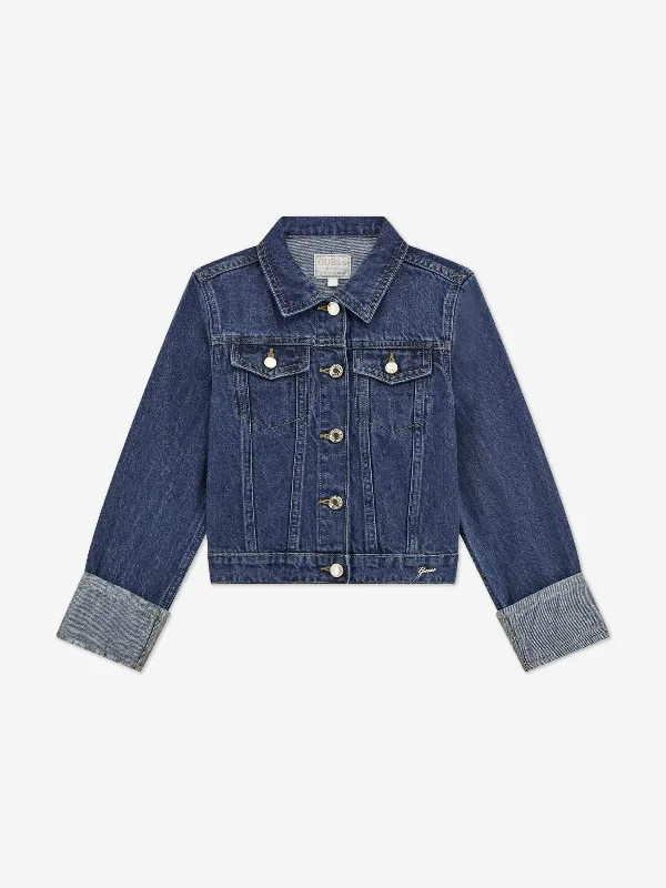 Girls Denim Jacket in Blue Satin Jacket Silk Jacket Chiffon Jacket