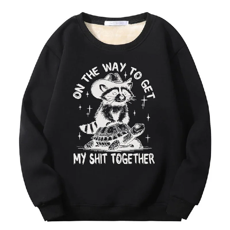 On The Way To Get Raccoon and Turtle Fleece Sweatshirt Graphic Hoodie Design Print