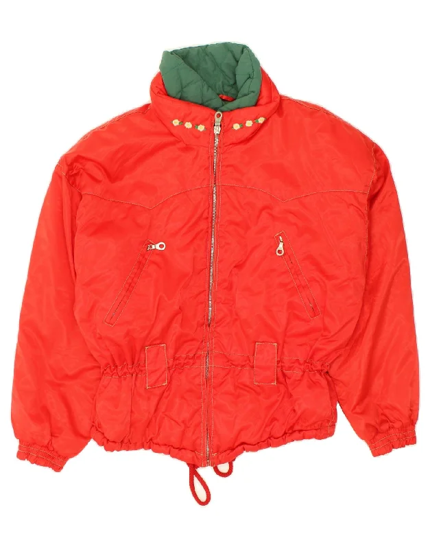 BELFE & BELFE Womens Windbreaker Jacket IT 42 Medium Red Floral Fleece Fabric Down Fabric Feather Fabric