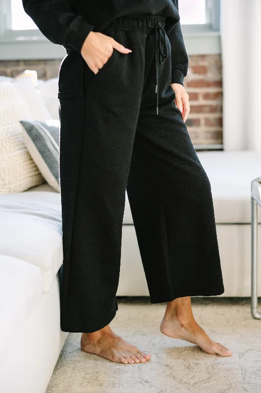 Make Your Day Black Textured Pants Stretch Fit Pants