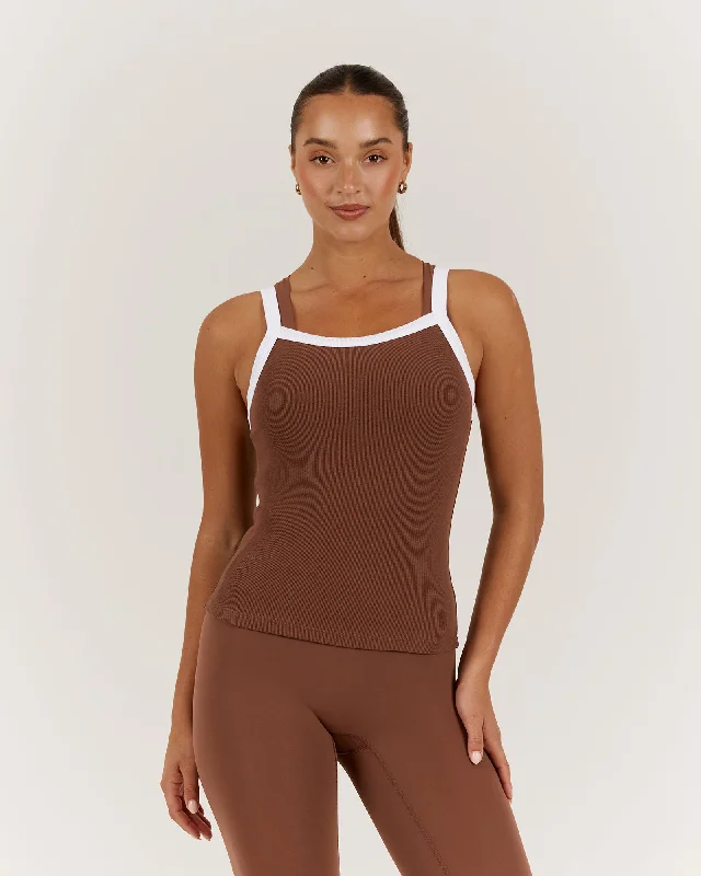 CONTROL RIBBED TANK TOP - TOFFEE open back tank