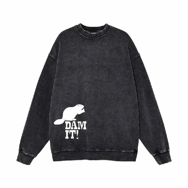 Dam It Mouse Vintage Washed Sweatshirt Hoodie with Double Zipper Versatile Adjustable