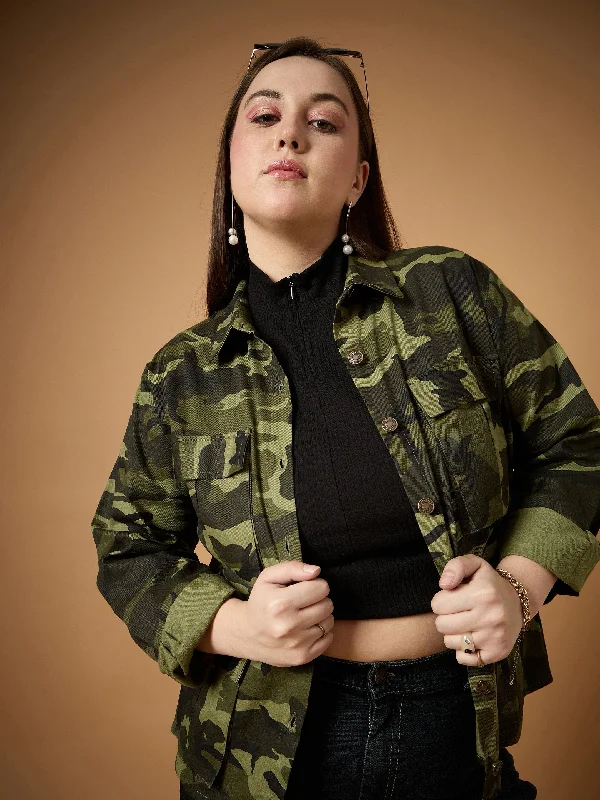 Women Twill Camouflage Multi Pocket Jacket Cotton Jacket Linen Jacket Terry Jacket