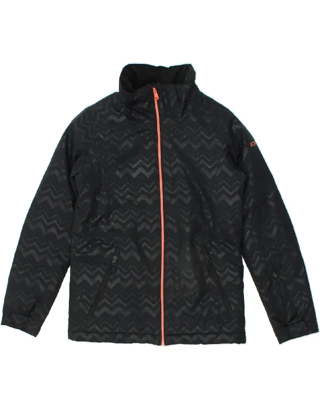ROXY Womens Windbreaker Jacket UK 14 Large Black Chevron Polyester Satin Fabric Silk Fabric Chiffon Fabric