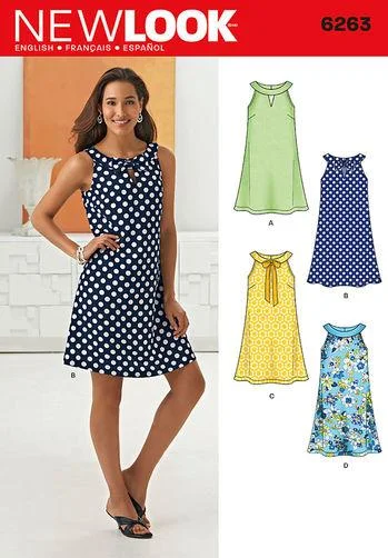 Newlook Pattern 6263 Misses' A- Line Dress Crew Neckline Sporty