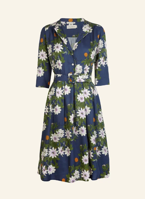 Cynthia - Navy Passion Flower Dress Tunics Custom made