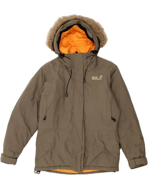 JACK WOLFSKIN Womens Loose Fit Hooded Padded Jacket UK 10 Small Grey Herringbone Jacket Houndstooth Jacket Plaid Jacket