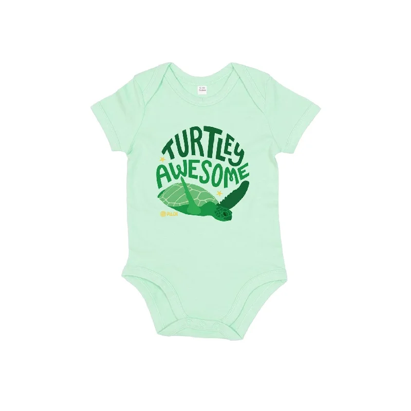 Sea Turtle Organic Cotton Baby Onesie / Bodysuit – Mint Green Fashionable Cropped Bodysuit